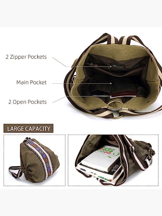 Vintage Anti-theft Canvas Backpack, Embroidered Daypack Travel Bag main image 4